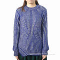 Women's crew neck long sleeves knitted pullover, made of 100% acrylic slub yarn